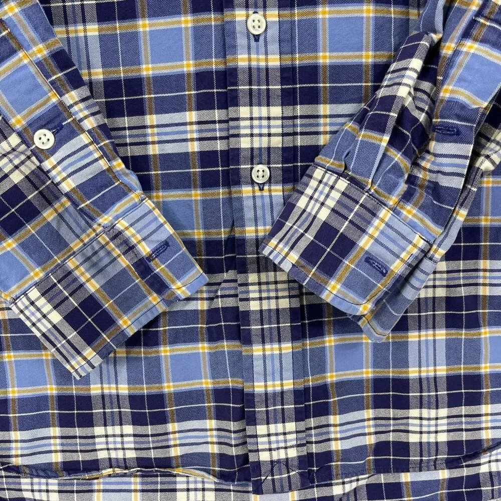 Ralph Lauren Big Shirt Mens Large Blue Plaid Cotton Pony Logo Button-Down‎